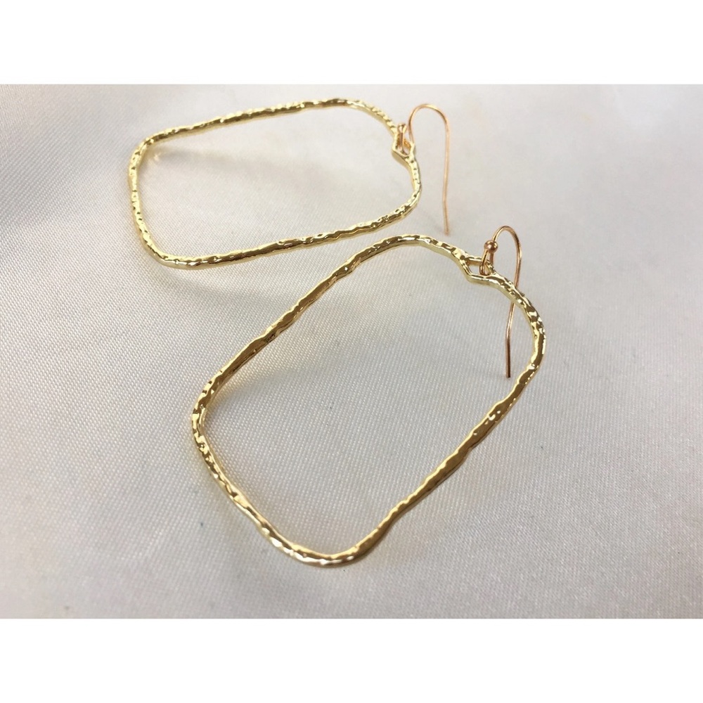 Minimalist Organic Sculptured Dainty Gold Plated Rectangular Hoops